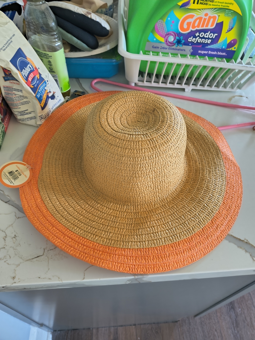 Straw Sun Hat with Orange Trim